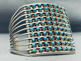 Towering 10-story Vintage Native American Zuni Turquoise Sterling Silver Snake Eyes Bracelet-Nativo Arts