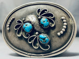 Authentic Vintage Native American Navajo Turquoise Sterling Silver Swirl Buckle-Nativo Arts