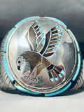 One Of The Best Vintage Native American Navajo Turquoise Eagle Inlay Sterling Silver Bracelet-Nativo Arts