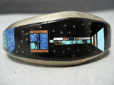 Extreme Detail Outer Space Vintage Native American Navajo Turquoise Sterling Silver Bracelet-Nativo Arts