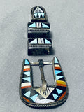 John And Roberta Vintage Native American Zuni Turquoise Sterling Silver Ranger Buckle Set-Nativo Arts