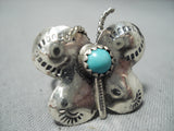 Detailed Vintage Native American Navajo Turquoise Butterfly Sterling Silver Ring-Nativo Arts