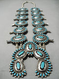Authentic Vintage Native American Navajo Turquoise Sterling Silver Squash Blossom Necklace Old-Nativo Arts