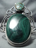 Massive Insect Vintage Native American Navajo Turquoise Sterling Silver Malachite Bracelet-Nativo Arts