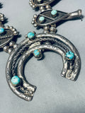 Gasp! 287 Gram Vintage Native American Navajo Turquoise Sterling Silver Squash Blossom Necklace-Nativo Arts