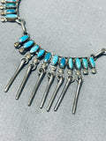 Impressive Vintage Native American Zuni Turquoise Sterling Silver Necklace Signed-Nativo Arts
