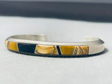 Hypnotic Native American Navajo Signed Inlay Tiger Eye Jet Sterling Silver Bracelet-Nativo Arts