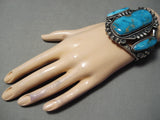 One Of Biggest Vintage Native American Navajo Blue Diamond Turquoise Sterling Silver Bracelet-Nativo Arts