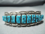 Extraordinary Vintage Native American Navajo Turquoise Square Cut Sterling Silver Bracelet-Nativo Arts
