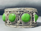 Signed Vintage Native American Navajo Gaspeite Sterling Silver Bracelet-Nativo Arts