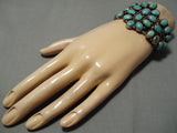 One Of The Best Domed Cluster Vintage Native American Navajo Sterling Silver Turquoise Bracelet-Nativo Arts