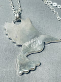 Rare Signed Native American Zuni Inlay Jet Turquoise Coral Hummingbird Sterling Silver Necklace-Nativo Arts