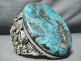 Mega Chunky Native American Navajo Curt John Turquoise Sterling Silver Leaf Bracelet-Nativo Arts