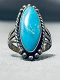 Spectacular Vintage Native American Navajo Kingman Turquoise Sterling Silver Ring-Nativo Arts