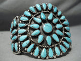 Impressive Vintage Native American Navajo Turquoise Cluster Sterling Silver Bracelet Old-Nativo Arts