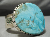 Native American Opulent Side Turtle Huge Turquoise Sterling Silver Bracelet Old-Nativo Arts