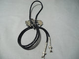 Native American Dancing Eagle Kachian Vintage Zuni Turquoise Sterling Silver Bolo Tie Old-Nativo Arts