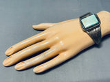 Older Signed Vintage Native American Navajo Rectangle Green Turquoise Sterling Silver Bracelet-Nativo Arts