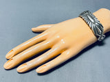 Extra Thick Vintage Native American Navajo Hand Tooled Sterling Silver Bracelet-Nativo Arts