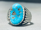 Amazing Vintage Native American Zuni Blue Gem Turquoise Sterling Silver Ring-Nativo Arts