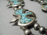 Intricate Vintage Native American Navajo Turquoise Sterling Silver Squash Blossom Necklace-Nativo Arts