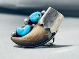 Big Signed Native American Navajo Turquoise Sterling Silver Ring-Nativo Arts