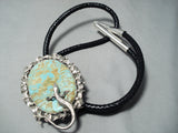Gigantic Hueg Native American Lizard Sterling Silver Royston Turquoise Bolo Tie-Nativo Arts