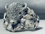 Massive San Felipe Signed Sterling Silver Buffalo Leaves Bracelet-Nativo Arts