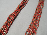 Important Yazzie Native American Navajo Tubule Coral Sterling Silver Heishi Necklace-Nativo Arts