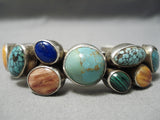 Unique Multi Stone Vintage Native American Navajo Spiderweb Turquoise Sterling Silver Bracelet-Nativo Arts