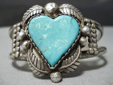 Very Rare!! Vintage Native American Navajo Hand Carved Heart Turquoise Sterling Silver Bracelet-Nativo Arts