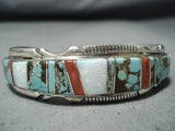 Beautiful Native American Navajo #8 Turquoise Mine, Coral, Opal Sterling Silver Bracelet-Nativo Arts