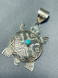 Sophisticated Turtle Native American Navajo Turquoise Sterling Silver Pendant-Nativo Arts
