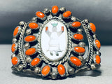 Museum Vintage Native American Navajo Kachina Coral Sterling Silver Inlay Bracelet-Nativo Arts