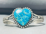 Adorable Native American Navajo Old Spiderweb Turquoise Sterling Silver Heart Bracelet-Nativo Arts