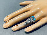 Unique Native American Navajo 2 Kingman Turquoise Sterling Silver Howling Coyote Huge Ring-Nativo Arts