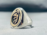Signed Native American Navajo Sterling Silver 14k Gold Kokopelli Ring-Nativo Arts