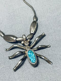 Very Unique Vintage Native American Navajo Spider Turquoise Inlay Sterling Silver Necklace-Nativo Arts