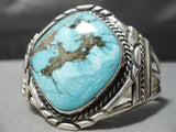 Important Vintage Native American Navajo Blue Diamond Turquoise Sterling Silver Bracelet Old-Nativo Arts