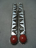 Marie Jackson Navajo Coral Sterling Silver Earrings Native American-Nativo Arts
