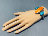 Very Unique Vintage Native American Navajo Turquoise Orange Shell Sterling Silver Bracelet-Nativo Arts