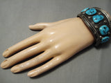 Huge Early Vintage Native American Navajo Blue Turquoise Sterling Silver Bracelet Old-Nativo Arts