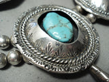 Native American One Of Best Ever Vintage Bear Turquoise Sterling Silver Squash Blossom Necklace-Nativo Arts