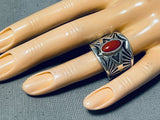 Best Native American Navajo Tommy Jackson Coral Sterling Silver Repoussed Ring-Nativo Arts