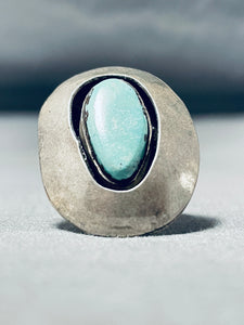 Tremendous Vintage Native American Navajo Pilot Mountain Turquoise Sterling Silver Ring-Nativo Arts