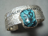 Vivid Yei Vintage Native American Navajo Blue Wind Turquoise Sterling Silver Bracelet-Nativo Arts