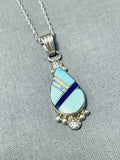 Eye Catching Vintage Native American Navajo Inlay Turquoise Lapis Sterling Silver Necklace-Nativo Arts