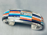 Rectanlge Inlay!! Vintage Native American Navajo Turquoise Sterling Silver Bracelet-Nativo Arts
