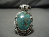 Vintage Native American Navajo Ring Green Turquoise Bennie Ration Sterling Silver Kachina-Nativo Arts