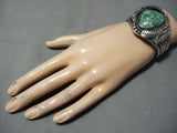 Intense Vintage Native American Navajo Carico Lake Turquoise Sterling Silver Bracelet Old-Nativo Arts